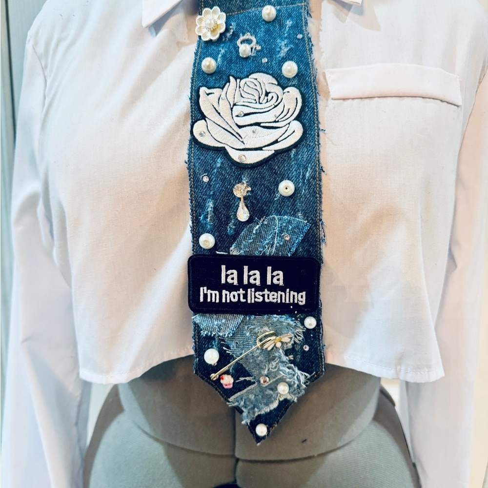 Denim Statement Tie Patch Necklace - Blue
